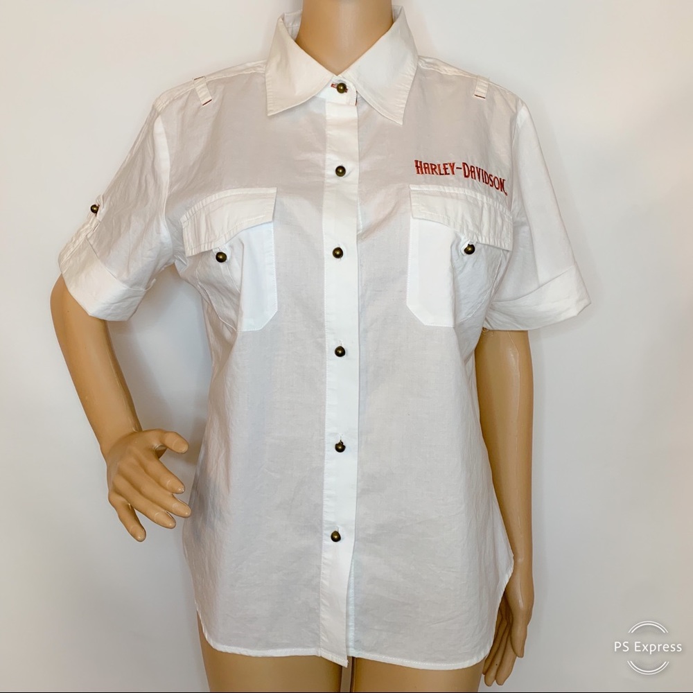 Harley Davidson white button up shirt